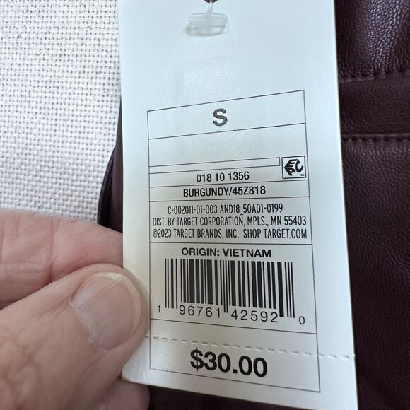 Women's High-Rise Faux Leather Tapered Ankle Pull-On Pants Sz S NWT Burgundy - Picture 13 of 15